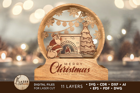 Christmas CRYSTAL BALL Multilayer Laser Cut Files, Mandala, Round Sign SVG, 3D Designs SVG LaserCutano 
