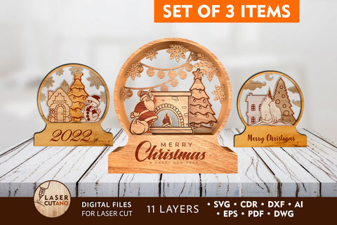 Christmas Crystal Balls Set Multilayer Laser Cut Files, Mandala, Round Sign SVG, 3D Designs, Mini Design Bundles SVG LaserCutano 