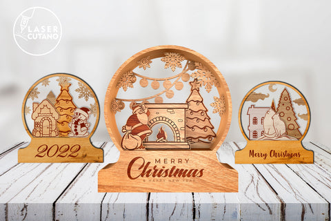 Christmas Crystal Balls Set Multilayer Laser Cut Files, Mandala, Round Sign SVG, 3D Designs, Mini Design Bundles SVG LaserCutano 