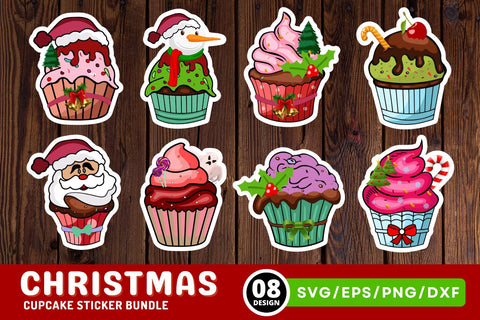 Christmas Cupcake Sticker SVG Bundle SVG Regulrcrative 