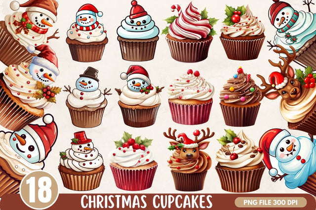 Christmas Cupcakes Printable Clipart Bundle Sublimation Regulrcrative 