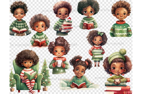 Christmas Cute Black Doll Clipart | Book Lover PNG SVG GlamArtZhanna 