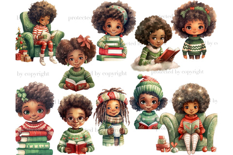 Christmas Cute Black Doll Clipart | Book Lover PNG SVG GlamArtZhanna 