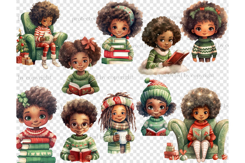 Christmas Cute Black Doll Clipart | Book Lover PNG SVG GlamArtZhanna 