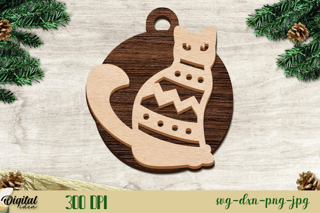 Christmas Cute Cat Ball Layered Design | Christmas Tree Ornament | Laser Cut | 3D SVG Evgenyia Guschina 