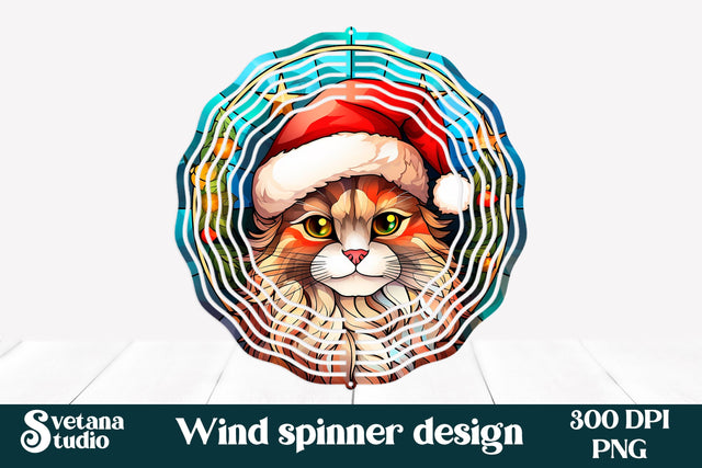 Christmas cute cat wind spinner | Stained glass wind spinner Sublimation Svetana Studio 