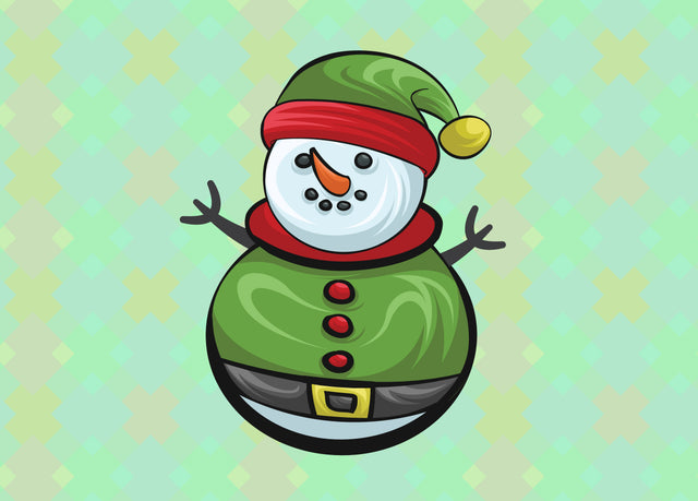 Christmas Cute Little Cheerful Snowman with Red Scarf and Santa Cap. Christmas cute cartoon character. SVG naemmiah021 