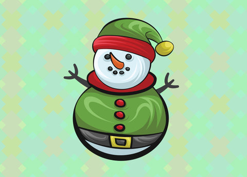 Christmas Cute Little Cheerful Snowman with Red Scarf and Santa Cap. Christmas cute cartoon character. SVG naemmiah021 