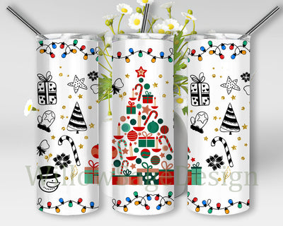 Christmas Deco 20oz Skinny Tumbler, Christmas Minimalist Tumbler Png, Merry Christmas Sublimation Design, Christmas Tree Tumbler Design, Digital Download Sublimation WillowSageDesign 