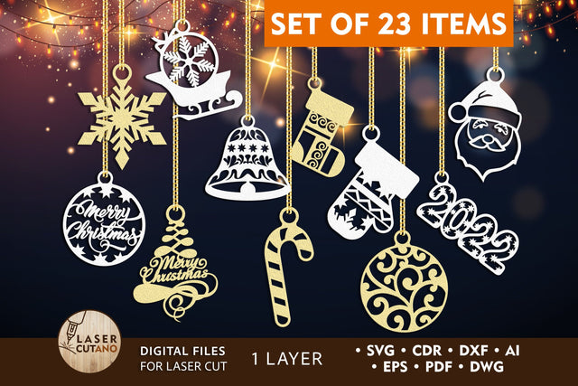 CHRISTMAS Decorations Bundle Multilayer Laser Cut Files, Mandala, Round Sign SVG, 3D Designs, Mini Design Bundles SVG LaserCutano 