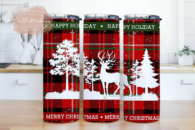 Christmas deer buffalo plaid 20 oz skinny tumbler sublimation digital PNG Sublimation Rabbitmakies 