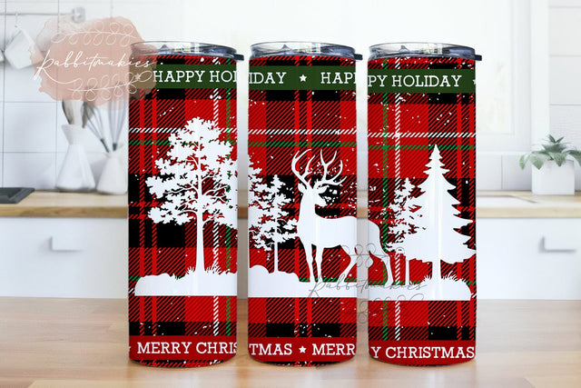 Christmas deer buffalo plaid 20 oz skinny tumbler sublimation digital PNG Sublimation Rabbitmakies 