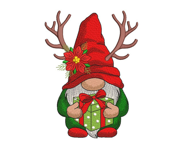 Christmas Deer Gnome Embroidery Design, 4 sizes, Instant Download Embroidery/Applique DESIGNS Nino Nadaraia 