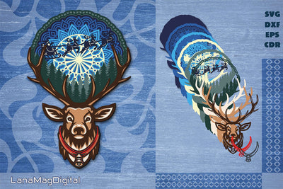 Christmas Deer svg Layered mandala svg Santa Claus Reindeer 3D Paper LanaMagDigital 