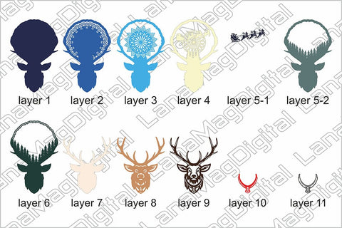 Christmas Deer svg Layered mandala svg Santa Claus Reindeer 3D Paper LanaMagDigital 