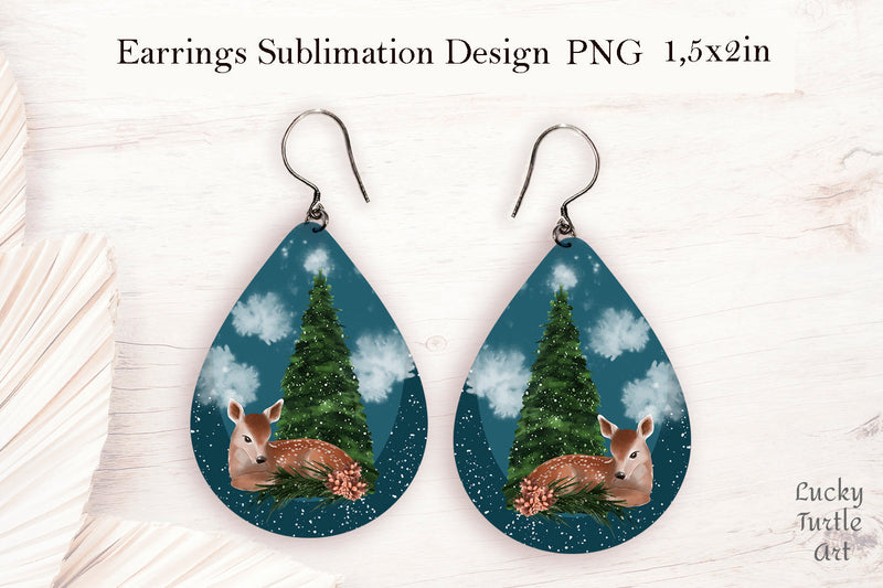 Christmas deer teardrop earrings sublimation design Sublimation LuckyTurtleArt 