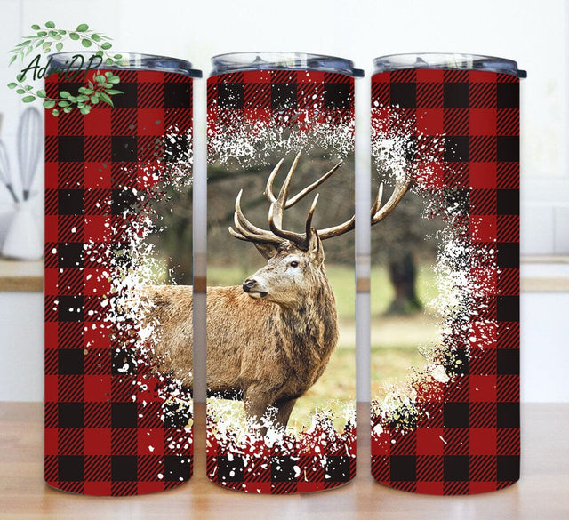 Christmas Deer Tumbler Design, Deer 20oz Skinny Tumbler, Christmas Plaid Tumbler Wrap, Merry Christmas Tumbler Png, Holiday Sublimation Design, Instant Download Sublimation AdriOP 