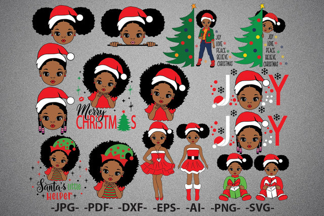Christmas Designs Svg, Christmas Bundle Svg, 16 Christmas Cliparts, Black Girl Christmas Svg, Christmas Girl Svg, Black Girl Svg, Litle Cute Girl Svg, Peekaboo Girl Svg, Svg Cut Files SVG 1uniqueminute 