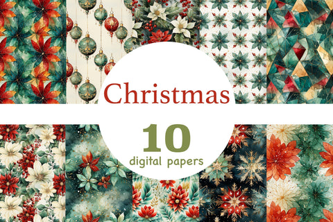 Christmas Digital Paper Set | Red Green Gold Digital Pattern Digital Pattern GlamArtZhanna 