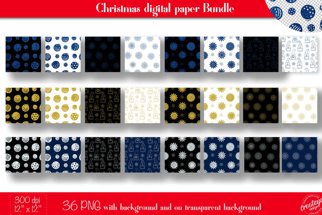 Christmas Digital Paper with Christmas Gnomes, Snowflake and Christmas ball Digital Pattern Createya Design 