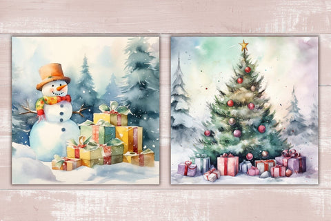 Christmas digital papers, Watercolor winter scene, Holiday background Sublimation AnastasiyaArtDesign 