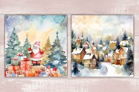 Christmas digital papers, Watercolor winter scene, Holiday background Sublimation AnastasiyaArtDesign 
