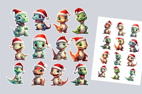 Christmas Dinosaur Printable Christmas Stickers Bundle Sublimation OrangeBrushStudio 