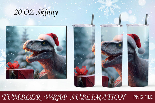 Christmas dinosaur sublimation, 20 oz skinny tumbler wrap design Sublimation AnastasiyaArtDesign 