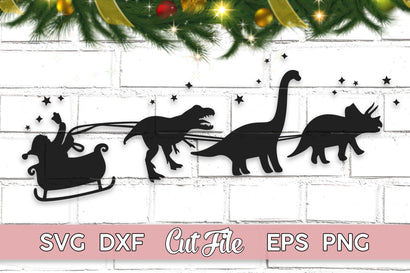 Christmas Dinosaur SVG sleigh ride cut file with PNG EPS DXF SVG Maggie Do Design 