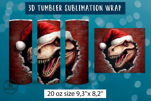 Christmas dinosaur tumbler wrap | 3d Christmas tumbler design Sublimation Olga Boat Design 