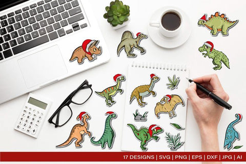 Christmas Dinosaurs Sticker Bundle for Cricut SVG PNG SVG TatiStudio 