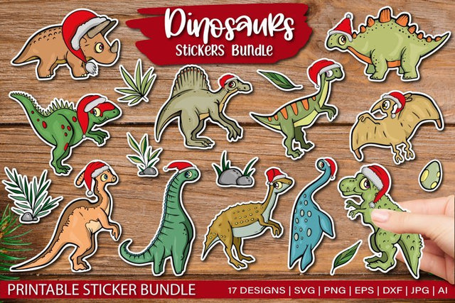 Christmas Dinosaurs Sticker Bundle for Cricut SVG PNG SVG TatiStudio 