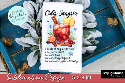Christmas Dish Towel PNG, Cocktail Recipe Sublimation Sublimation OrangeBrushStudio 