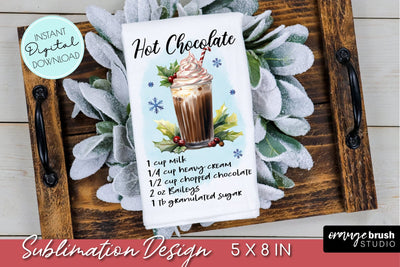 Christmas Dish Towel Sublimation, Cocktail Recipe Print Sublimation OrangeBrushStudio 