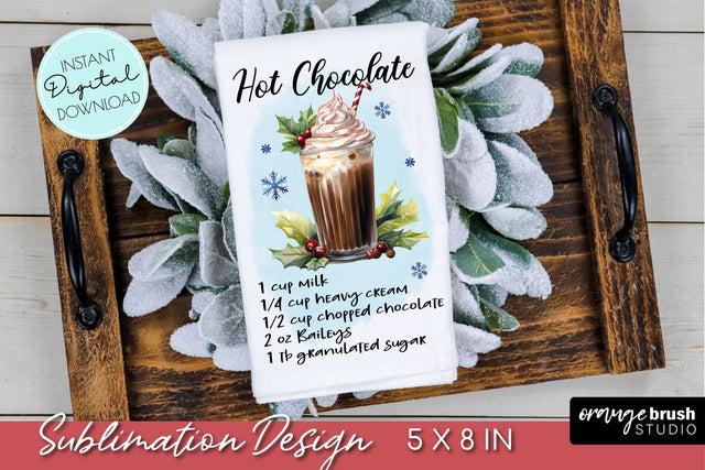 Christmas Dish Towel Sublimation, Cocktail Recipe Print Sublimation OrangeBrushStudio 