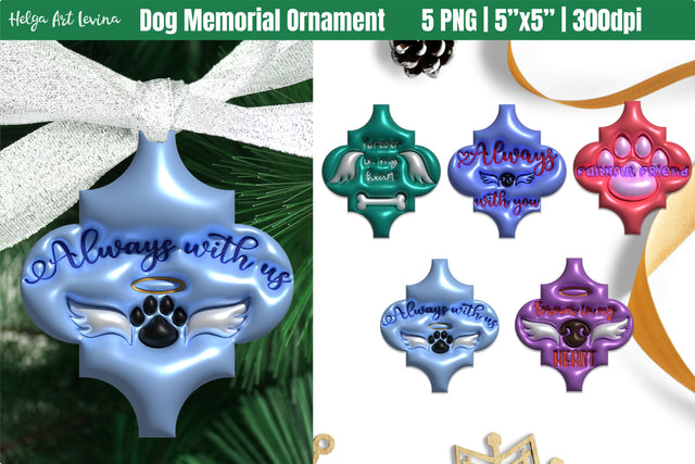Christmas Dog Memorial Ornament | 3D Inflated Puff PNG Sublimation Helga Art 
