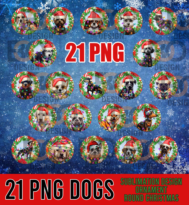 Christmas Dog Ornaments Bundle 21 PNG Files, Round Earrings Png, Christmas Ornament Png, Western Ornament Png, Christmas Dog Png Download Sublimation BOO-design 
