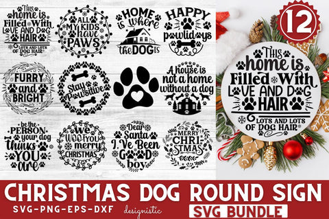 Christmas Dog Round Sign SVG Bundle, Christmas Dog Round Sign Bundle SVG DESIGNISTIC 