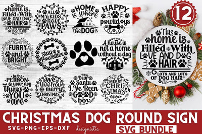 Christmas Dog Round Sign SVG Bundle, Christmas Dog SVG bundle, Dog SVG Bu8ndle SVG DESIGNISTIC 