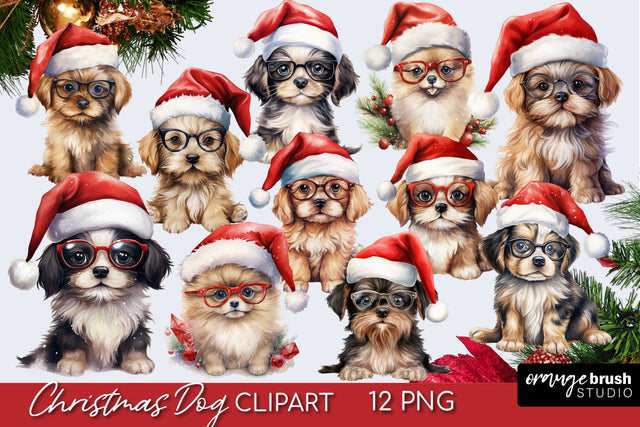 Christmas Dog Sublimation Bundle | Cute Watercolor Clipart Sublimation OrangeBrushStudio 