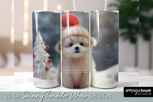 Christmas Dog Sublimation Tumbler - 20oz Skinny Tumbler Wrap Sublimation OrangeBrushStudio 