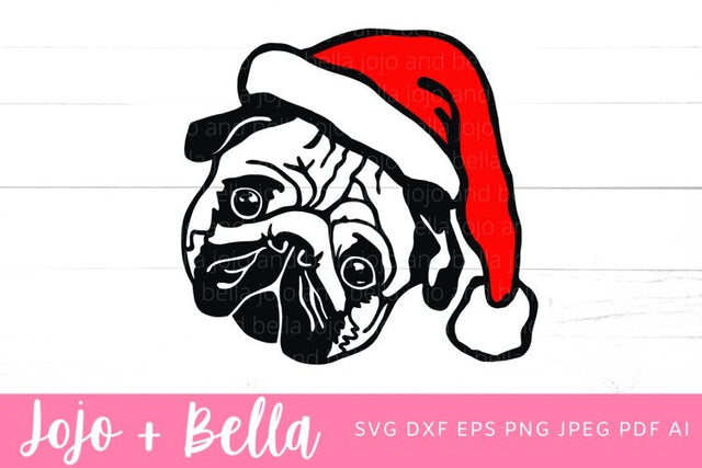 Christmas Dog Svg, Santa Pug Svg, Kid’s Christmas Shirt Svg, Santa hat Svg, Pug Svg, Christmas Gift png, Christmas Sign DXF, Christmas Svgs, Christmas Ornament SVG SVG Jojo&Bella 