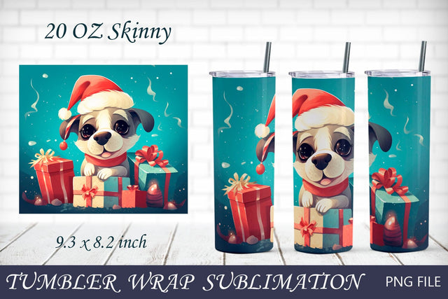 Christmas dog tumbler wrap, Cute 20 oz skinny tumbler png, Holiday Sublimation AnastasiyaArtDesign 