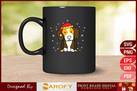 Christmas dog vector silhouette with Christmas Santa hat SVG design SVG Sarofydesign 