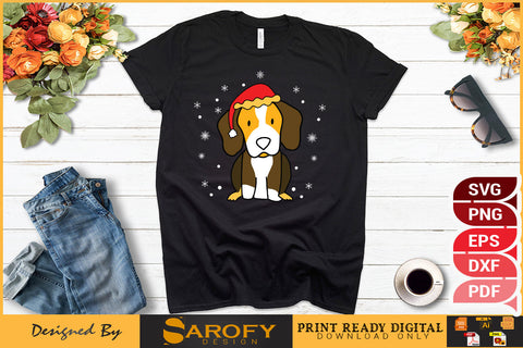Christmas dog vector silhouette with Christmas Santa hat SVG design SVG Sarofydesign 