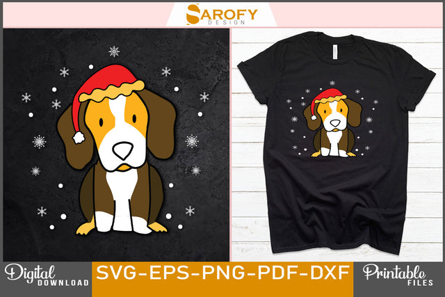Christmas dog vector silhouette with Christmas Santa hat SVG design SVG Sarofydesign 