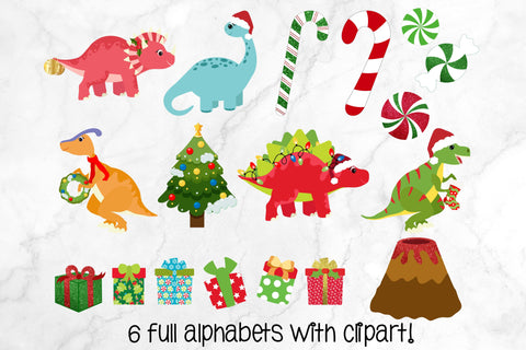 Christmas Doodle Alphabet Dinosaur Christmas With Clipart SVG Crafty Mama Studios 