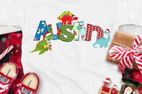 Christmas Doodle Alphabet Dinosaur Christmas With Clipart SVG Crafty Mama Studios 