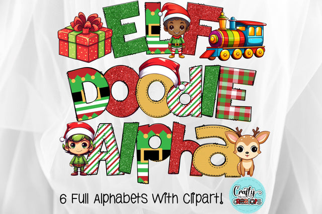 Christmas Doodle Letters PNG, Elf Alpha Bundle Sublimation Crafty Mama Studios 