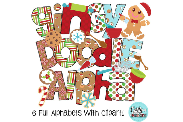 Christmas Doodle Letters PNG, Gingerbread Man Alpha Bundle Sublimation Crafty Mama Studios 